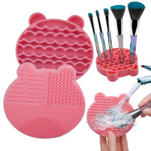 Bear Shaped Makeup Brush Cleaning Mat, Wet & Dry Clean 2 In 1 Design Premium Materials For Multifunctional Use, Travel Companion For Nightclubs