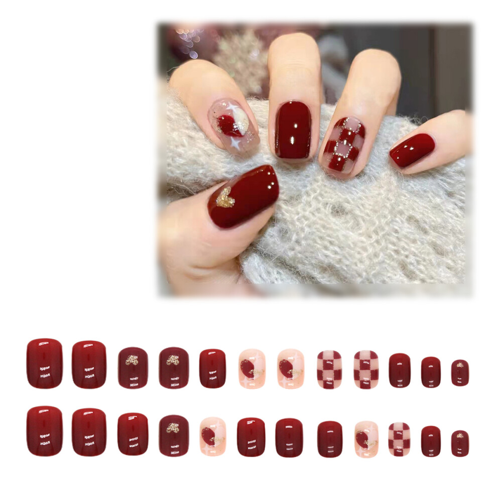 Red Long-Lasting Butterflies Design Glossy Nails, 12 Different Sizes High-Grade Acrylic Wine Nails For Professional Manicures For Halloween Parties