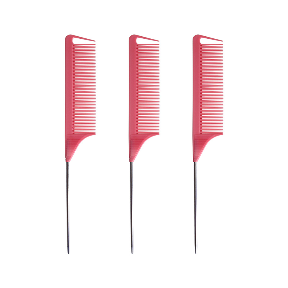 Unisex Elegant Hair Styling, Anti Static Stainless Steel Rat Tail Combs For Salon, Heat Resistant Carbon Fiber Teasing Tools, Comfortable Grip Pintail Set