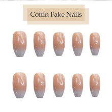 Unghii false acrilice, unghii de lux, model de manichiură franțuzească, gradient de chihlimbar, formă de sicriu, include 24 de bucăți, diverse