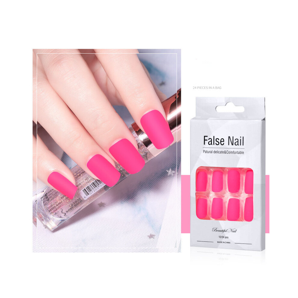 Pink Square Shape Neon Fluorescence Press On Nails, Reusable Artificial Nails Hot No Base Coat Required For Diy Manicure, Easy To Apply And Remove S
