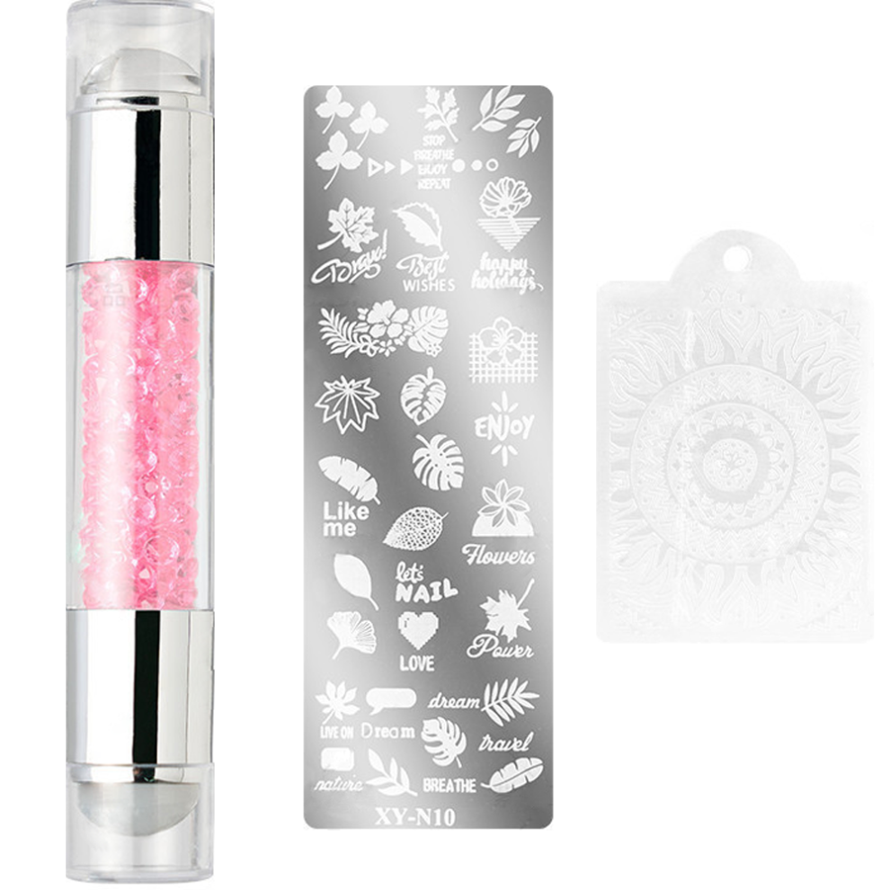 Elevate Your Manicure Experience, Silicone Sponge Brush and Flower Polish Transfer Stencils, Geometry Template for Precision Art, Dual-Ended Head Sta