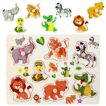 Quebra-cabeça de madeira para crianças pequenas, 1 conjunto de brinquedos de animais, adequado para meninos e meninas de 1 a 3 anos, brinquedo