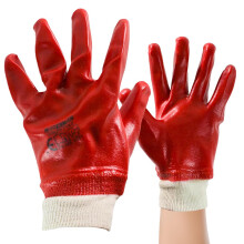 Pack of 4 Pairs Red PVC Coated Work Gloves Large Size, Tear Resistant Chemical Resistant Safety Protection