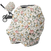 Car Seat Canopy Breathable Nursing Cover For Breastfeeding, Universal Baby Car Seat Cover, Soft Ancient Flowers Pattern
