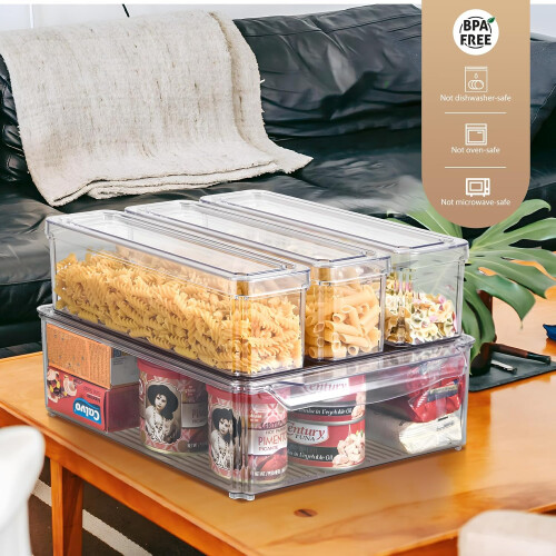 10 Pack Fridge Organisers with Lids, Bpa , 3 Sizes Stackable Clear Storage 1