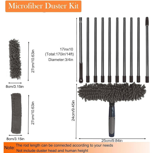 Telescopic Duster with Long Handle, Extendable Microfiber Head for  Ceilings and Cobweb Cleaning 2