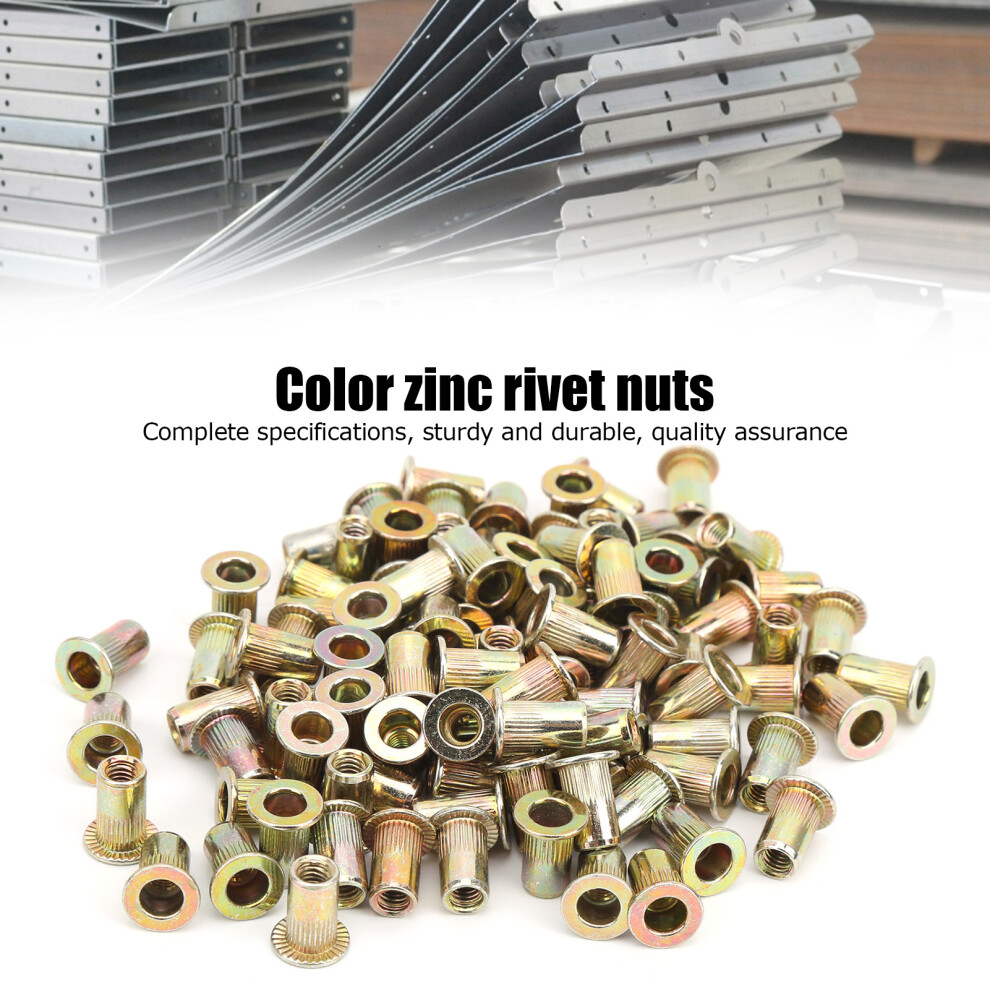 100Pcs Zinc Plated Rivet Nuts Kit M3-M6 Flat Head Hardware Accessories 7901379429764