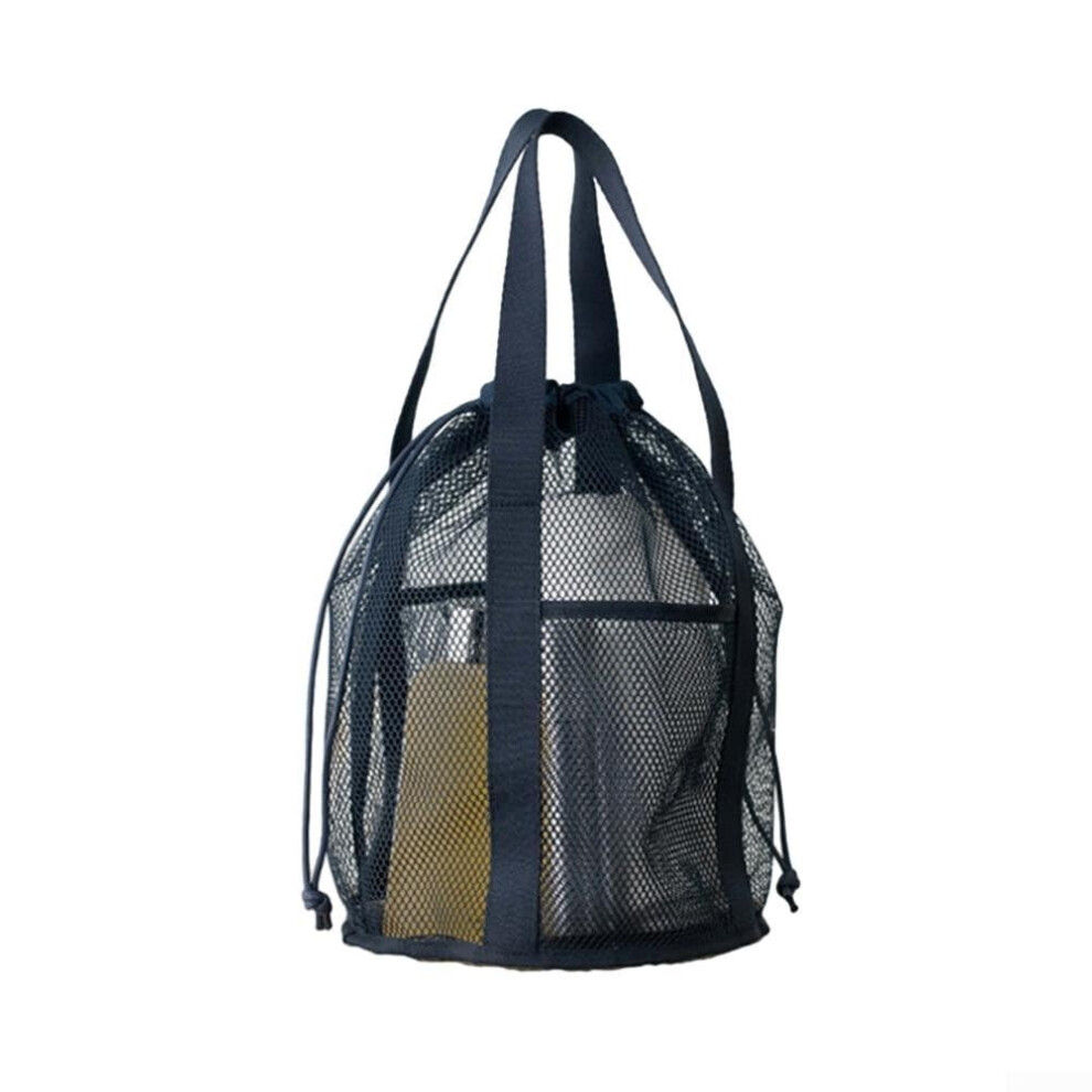 Dark/Blue Sleek Travel Mesh Cosmetic Bag Foldable Drawstring Bag Rope Bundle Lightweight Travel Pouch