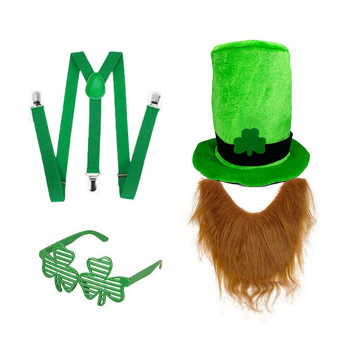 Ensemble chapeau vert irlandais et barbe, ceinture et-Type A