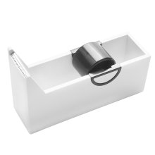 Distribuidor de fita adesiva de mesa com design robusto e base antiderrapante que garante estabilidade em qualquer superfície, ideal para cortar