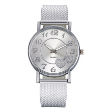 Women's Wristwatch Quartz Movement Heart Dial Rose Gold Mesh Bracelet One Size Silver