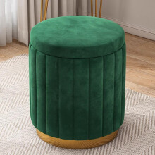 Round Velvet Storage Ottoman with Metal Base, Hidden Storage Footrest Stool with Removable Lid, Green 17'x13.4'