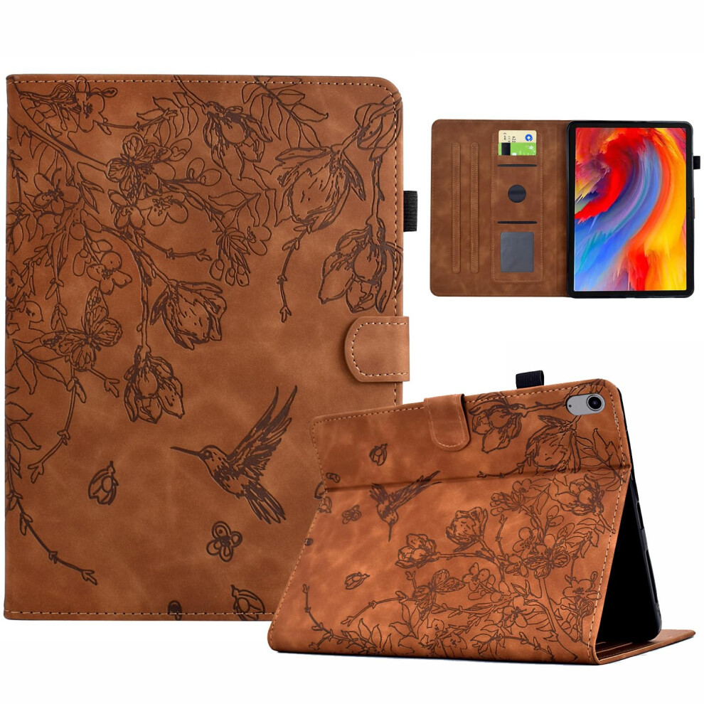 Case For Tablet (A16) 11Th Generation 11Inch Tablet 10Th Gen 10.9Inch Embossed Suede Leather Folio Stand Bird Flower Brown 9199774617277
