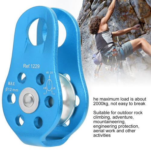 20kN Aluminum Micro Fixed Side Climbing Pulley, Blue, 8.2cm 2