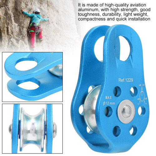 20kN Aluminum Micro Fixed Side Climbing Pulley, Blue, 8.2cm 1