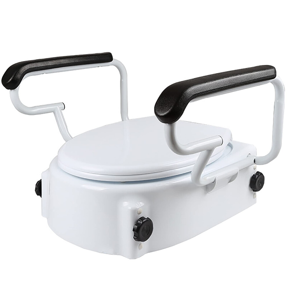 Raised Toilet Seat with Adjustable Height and Padded Handles for Elderly and Disabled