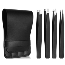 Inward Growing Hair Solution, High Precision Stainless Steel Tweezers Set, Splinter Remover, 4 in 1 Set, with Stylish Travel Holster (Black)