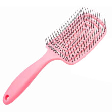Escova desembaraçadora com formato ergonômico e dentes flexíveis, possui tecnologia de secagem mais rápida e material antiestático, ideal para