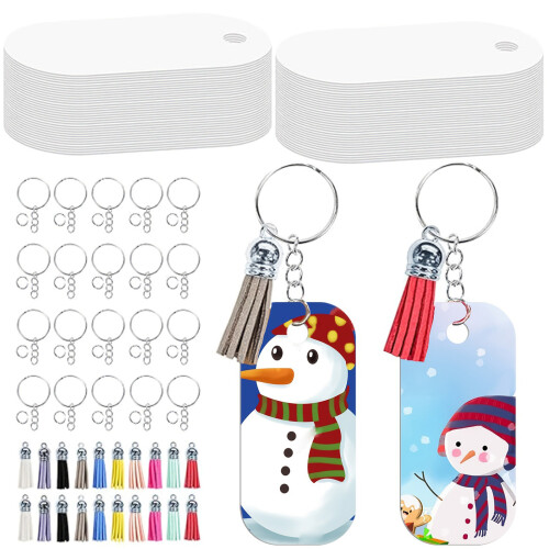 100pcs Keychain Making Set with Blank Plates and Tasselss 1