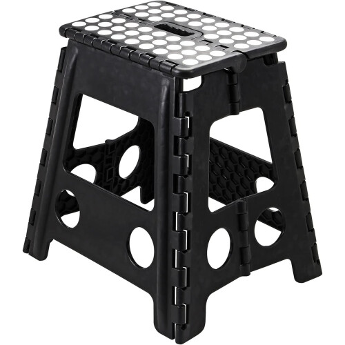 Large Folding Plastic AntiSlip One Step Stool For Kitchen, Bathroom, Toilet, Caravan Foldable With Carry Handle Black