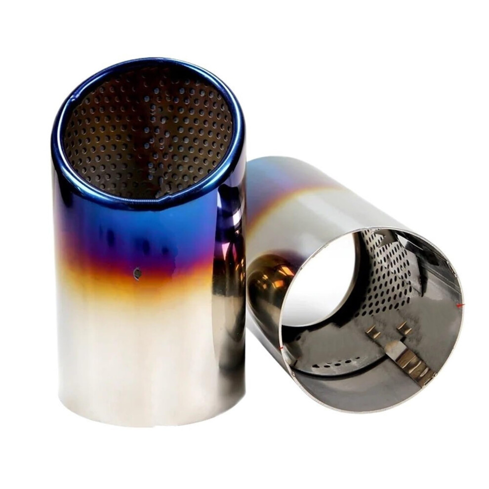Car Exhaust Tip 2Pcs Set Stainless Steel Muffler Chrome Plated Burnt 8Cm Rustresistant Blue 9187378878439