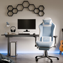 Blue Velvet Ergonomic Gaming Chair with Footrest