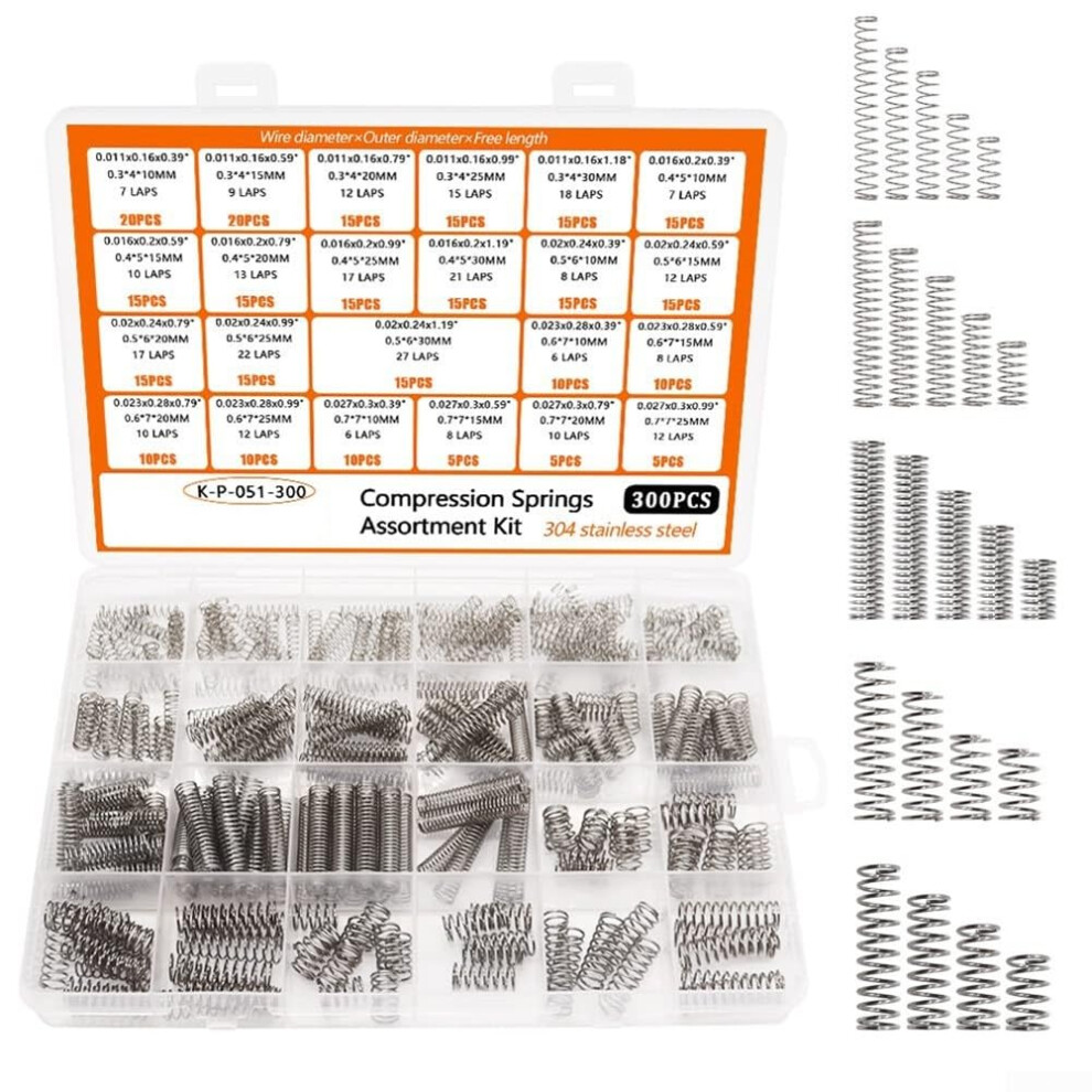 Compression Spring Assortment 300 Pcs 23 Sizes 304 Stainless Steel Rustresistant For Diy 9187378878576