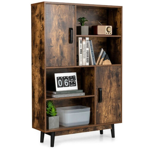 Biblioteca a 4 livelli 80 x 24 x 120 cm con porte e mensole