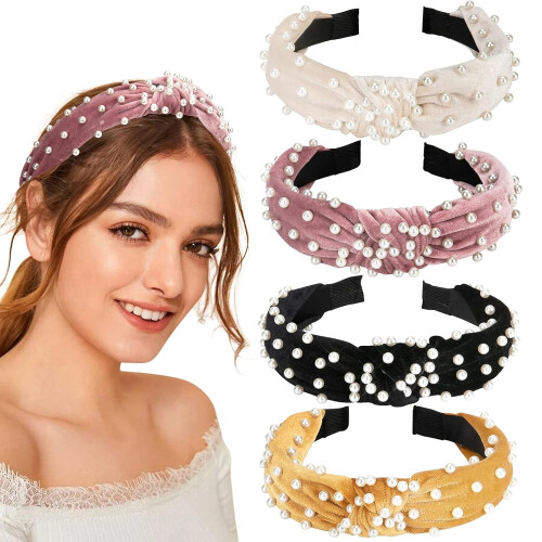 Acessórios de cabelo da moda, tiaras de veludo com pérolas e nó, com design elegante e sofisticado para um visual encantador, tiara de veludo