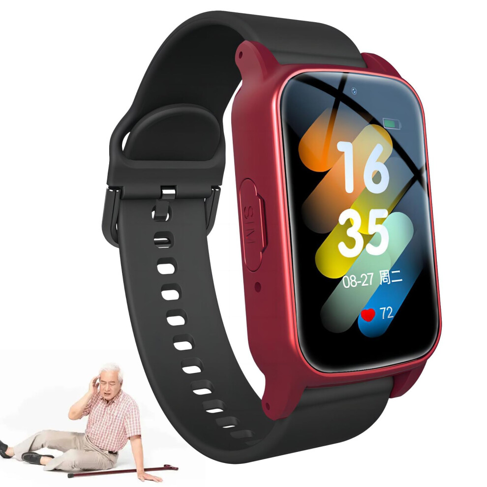 Elderly Smartwatch Precise Gps Tracker, Fall Detection And Sos Button 3S, Medication Reminder, Hd Video Call, Red 9187378879221