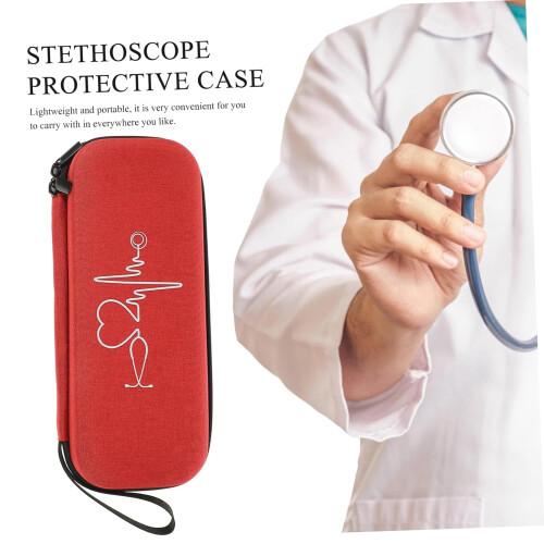 Shockproof Stethoscope Case with Mesh Pouch Compact Medical Storage Box for Doctors Nurses Red 1