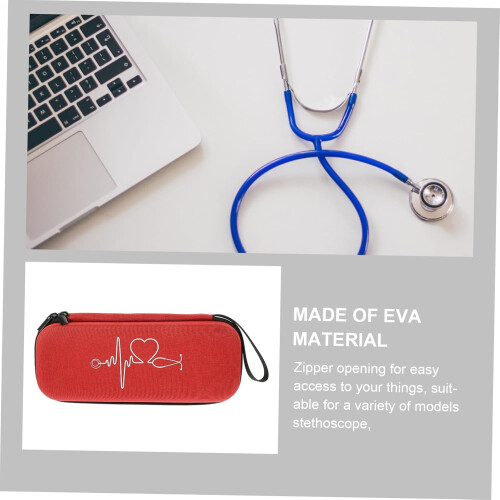 Shockproof Stethoscope Case with Mesh Pouch Compact Medical Storage Box for Doctors Nurses Red 2