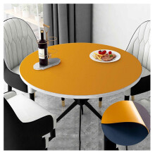 Faux Leather Tablecloth Round Waterproof Oilproof Wipeable Vinyl Fitted Heat Resistant Double Sided Table Protector