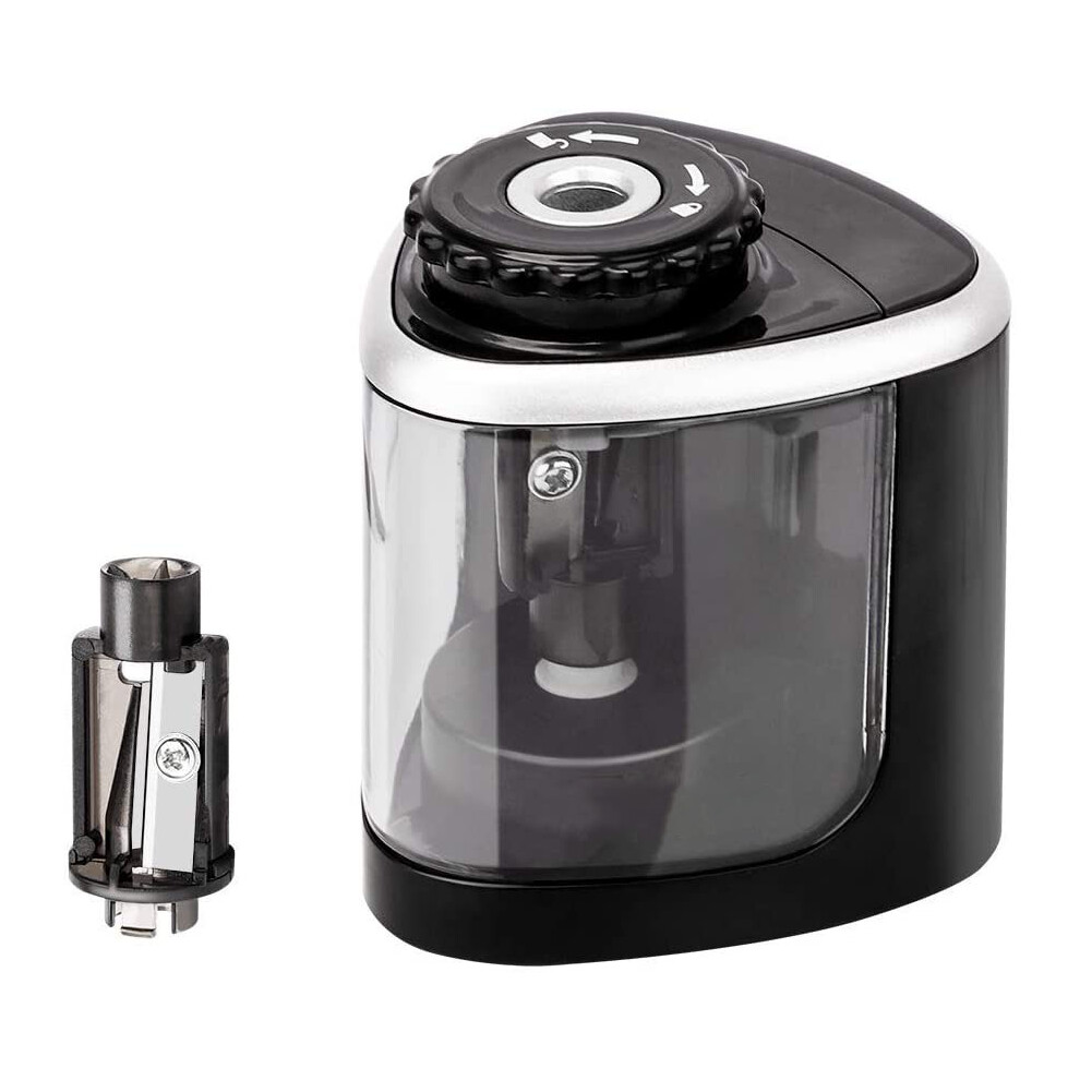 Portable Pencil Sharpener, Battery Operated with Manual Backup, Transparent Body for Monitoring, Swift Sharpening for 6-8mm Pencils, Durable and Safe