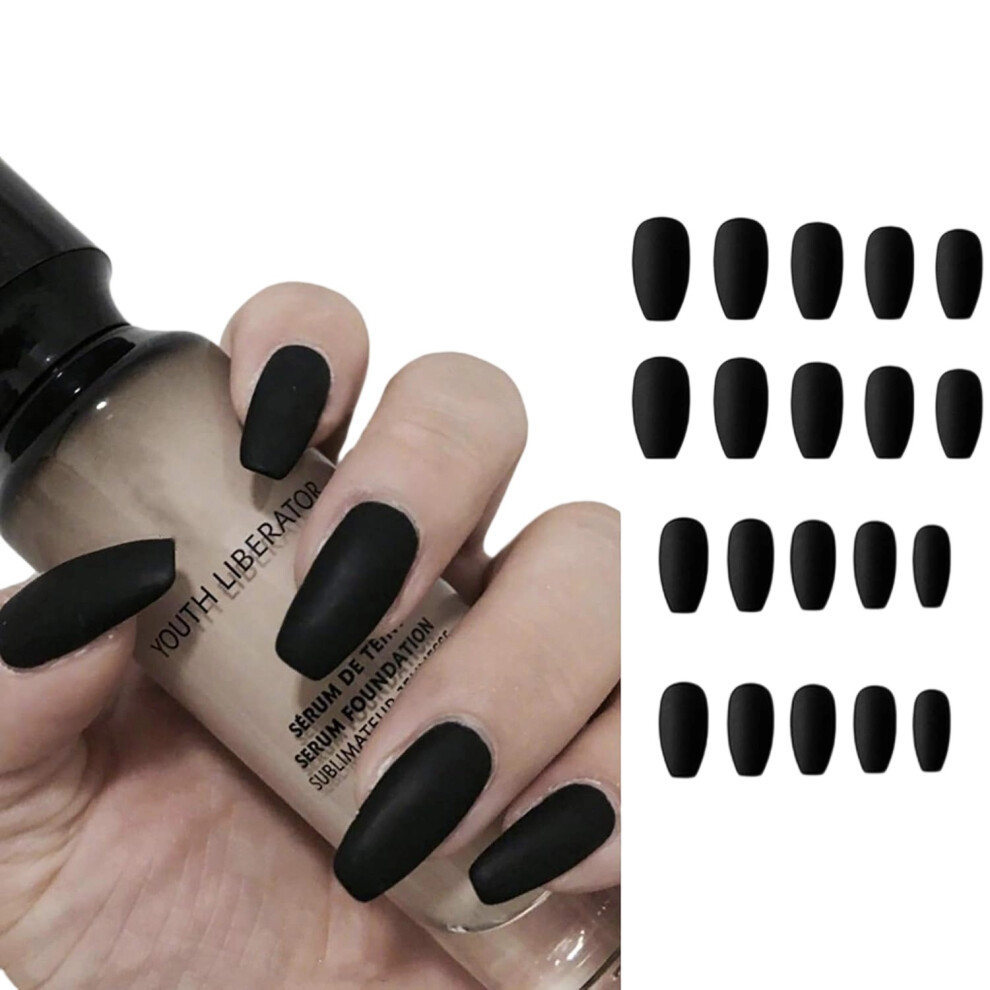 Chic Coffin Press-On Nails, ABS Material Matte Acrylic Nails for Women (24Pcs) with Easy Application and Multiple Sizes For Halloween Parties