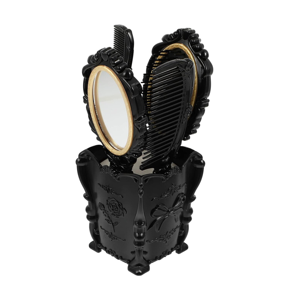 Vintage Hairdressing Set, Elegant Shape Handheld Mirror & Detangling Hair Comb, 5Pcs Including Flexible Bristles & Anti-Static Comb For Nightclubs