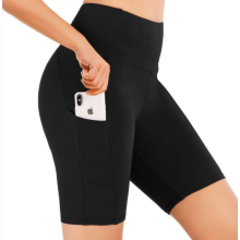 Yoga shorts voor dames, vochtregulerende biker shorts met hoge taille, zachte corrigerende leggings met zijzakken, sneldrogende 4-way stretch AC