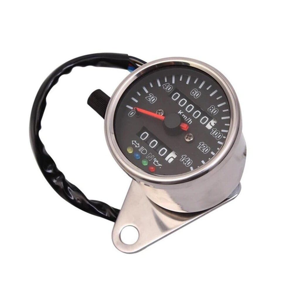 Universal Motorcycle Tachometer And Speedometer Gauge With Backlight, Dual Odometer Km/H, And Silver/Black 9094768874707