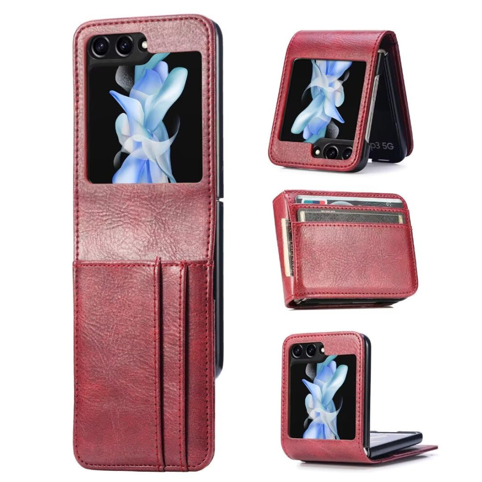 Leather Wallet Case With Card Holder Kickstand Cover For Samsung Galaxy Z Flip 5 Red 9094768874882