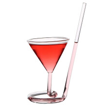 Crystal Martini Glass Spiral Cocktail Glass With Straw Set, Crystal Goblet, 6 Oz, For Home Bar Party
