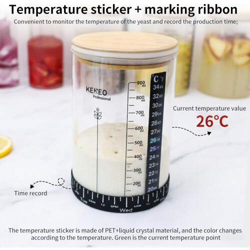 Sourdough Starter Jar with Temperature Gauge, Glass Fermentation Jar Kit for Bread Baking 2