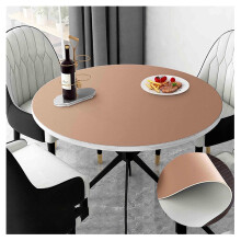 Faux Leather Tablecloth Round Fitted Waterproof Wipeable Dinner Table Protector Pad Oilproof Heat Proof Vinyl Decorativ