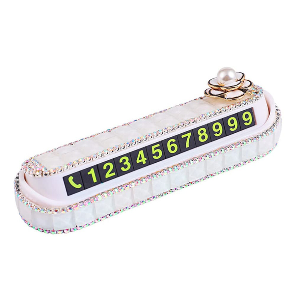 Crystal Car Temporary Parking Card With Magnetic Hideable Phone Number Display, White 9187378881620