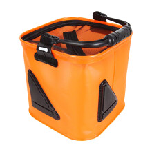 Fishing Bait Bucket with Ergonomic Handle, Foldable Waterproof Orange Live Bait Storage for Boat, Beach, Kayak