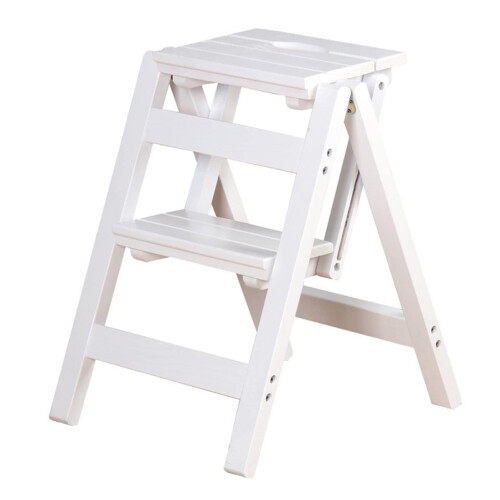 Wooden Step Stool Folding Ladder Chair, 2Step Dual Purpose Compact Design for Kitchen Home Library