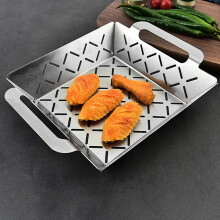Grilling Basket Stainless Steel Mesh For Even Heat Prevents Small Foods From Falling Through