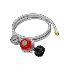 Pressure Propane Regulator 030PSI Adjustable with Gauge and 5FT Hose for Outdoor Cooking