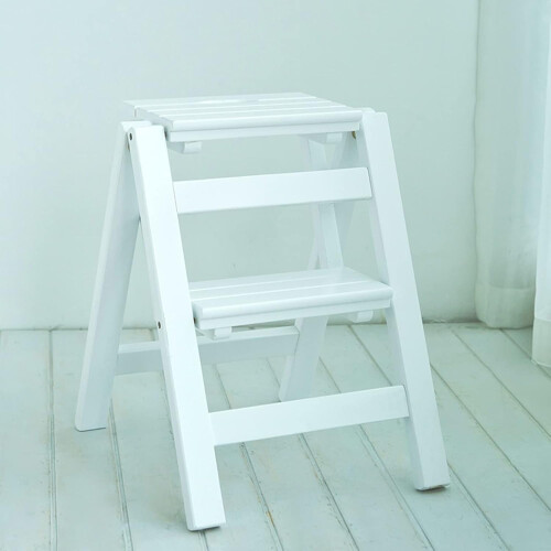 Wooden Folding Step Stool Two Step Portable Household Ladder Multi Function Foot Stool Flower Shelf Color B 2