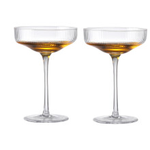 2Pcs Ribbed Coupe Glasses Set, 10oz Lead Crystal Vintage Cocktail Glassware for Drinks and Gift